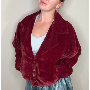 Vintage anthology burgundy velvet oversized bomber jacket sz M